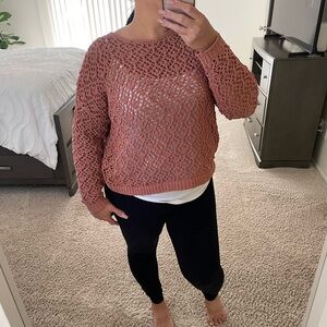 Nicole by Nicole Miller Terracotta Crew Neck Sweater with Textured Knit